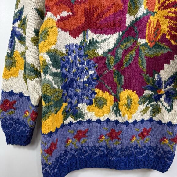 Vintage Crystal Kobe Floral Chunky Sweater Small Grandmacore 90s Tunic Cottage - Picture 11 of 14
